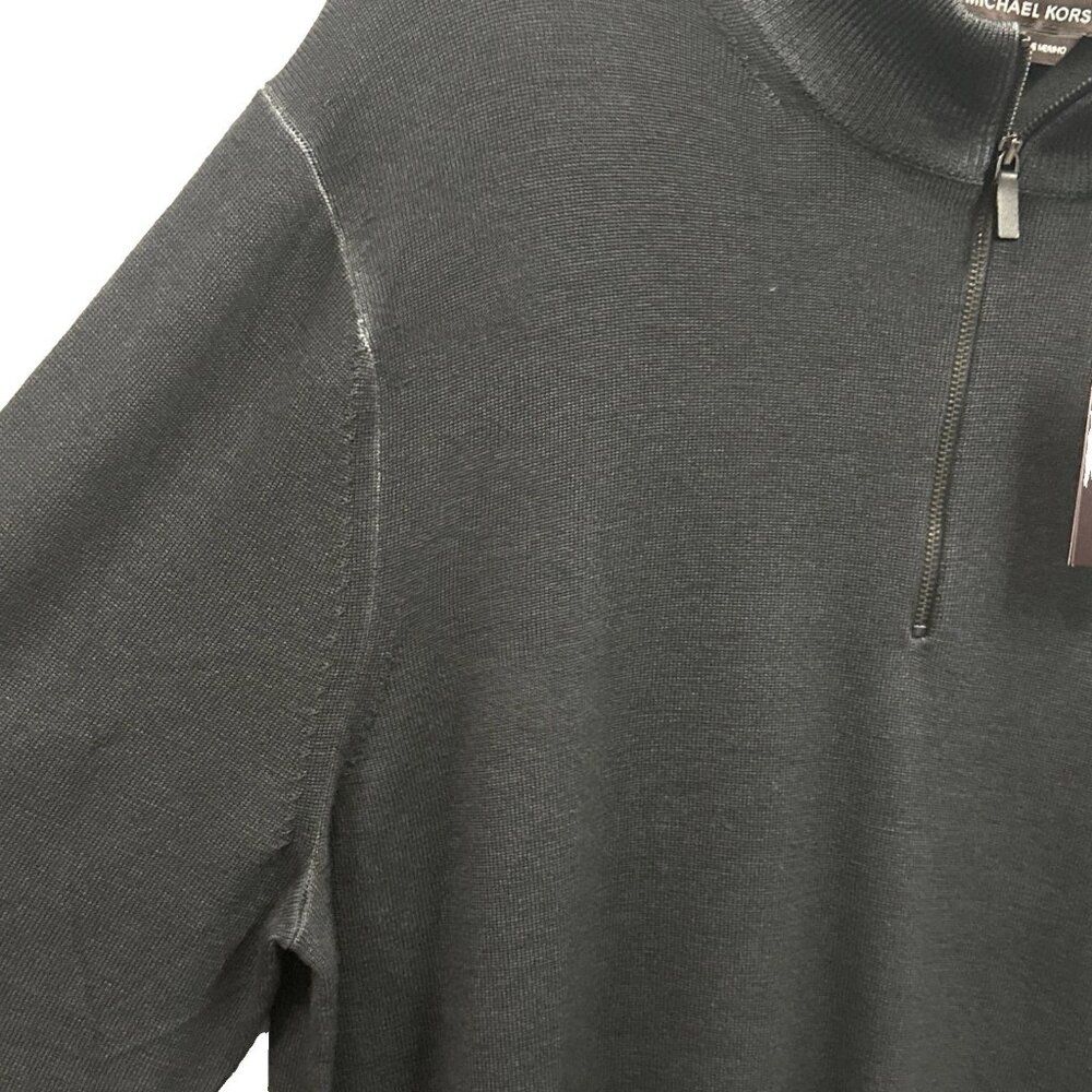 Michael Kors Men’s XXL Sweater Half Zip Washed Black 100% Extrafine Merino Wool - Picture 5 of 10